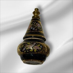 Vintage BLACK GREEK PERFUME BOTTLE With Peacock And Flowers. 101N